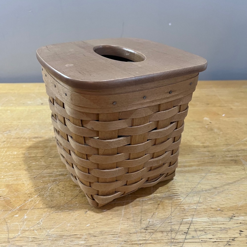 Vtg 2003 Longaberger Woven Wood Tissue Basket Square Boutique Cover Americana